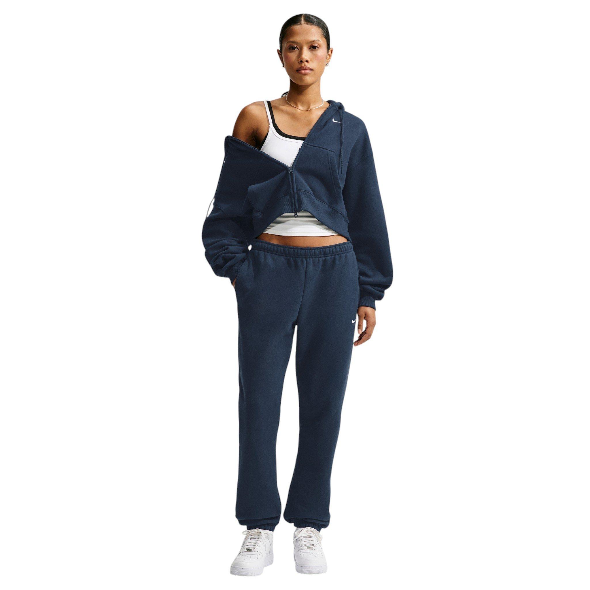 Nike Women's Studio Fleece Medium Weight Oversized Full-Zip Cropped Hooded Jacket - Navy - NAVY